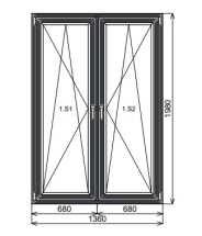 Двустворчатое алюминиевое окно 1360х1980 мм