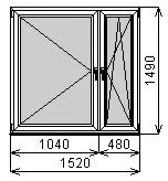 Пластиковое окно двустворчатое 1520х1490 мм