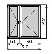 Пластиковое окно двустворчатое 1510х1520 мм