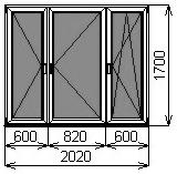 Пластиковое окно трехстворчатое 2020х1700 мм