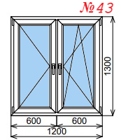 Пластиковое окно двустворчатое 1200х1300 мм