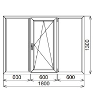 Пластиковое трехстворчатое окно 1800х1300 мм