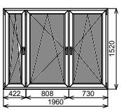 Трехстворчатое окно 1960х1520мм