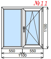 Пластиковое окно двустворчатое 1100х1100 мм