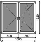 Двустворчатое окно 1600х1520 мм