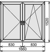 Двустворчатое окно 1660х1520 мм