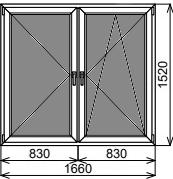 Двустворчатое окно 1660х1520 мм