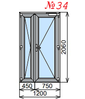 Входная штульповая алюминиевая дверь 1200х2060 мм