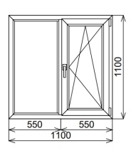 Пластиковое окно двустворчатое 1100х1100 мм