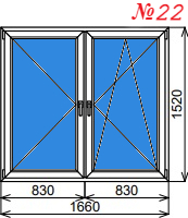 Двустворчатое окно 1660х1520 мм