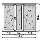 Пластиковое окно трехстворчатое 1850х1520 мм